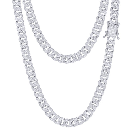 Men's Silver Round CZ Encrusted Cuban Curb 6mm Chain Necklace - ABB198