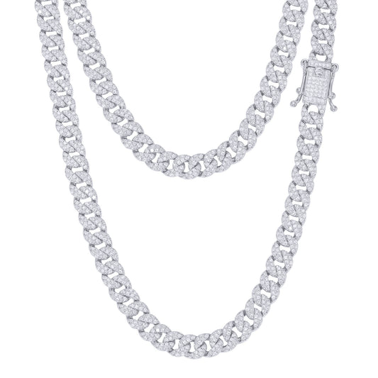 Men's Silver Round CZ Encrusted Cuban Curb 6mm Chain Necklace - ABB198