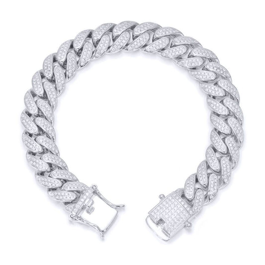 Men's Silver CZ Encrusted Cuban Curb 12mm Chain Bracelet 2oz - ABB199-8.5