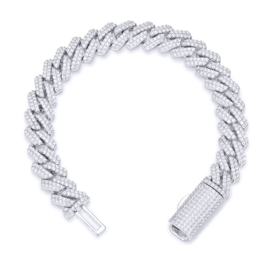 Silver Round CZ Encrusted Square Curb 10mm Chain Bracelet - ABB201-7.5