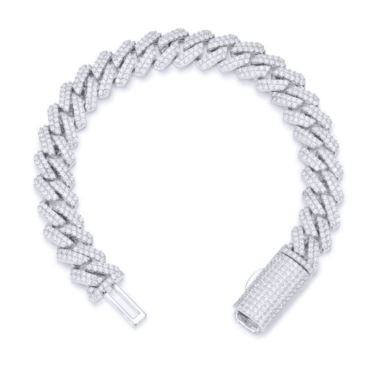 Men's Silver CZ Encrusted Square Curb 10mm Chain Bracelet 1½oz - ABB201-8.5