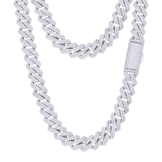 Men's Silver Round CZ Encrusted Square Curb 10mm Chain Necklace - ABB201