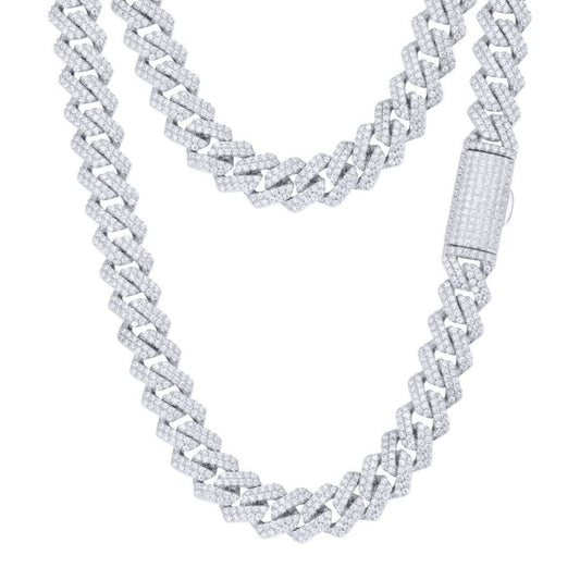 Men's Silver Round CZ Encrusted Square Curb 10mm Chain Necklace - ABB201