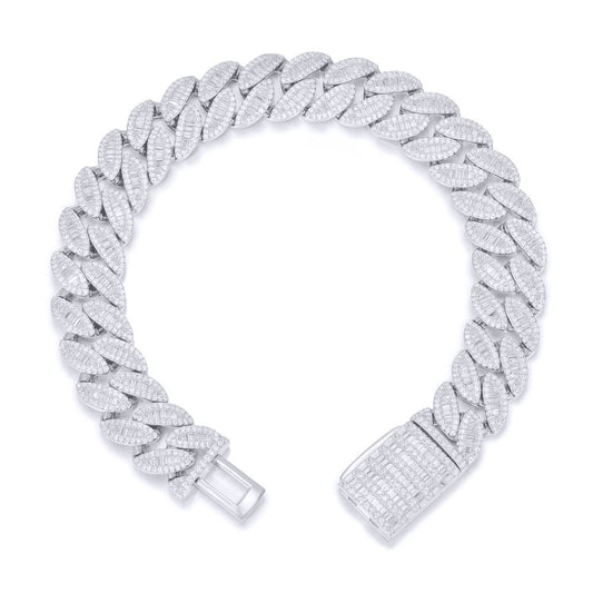 Men's Silver Baguette CZ Cuban Curb 14mm Chain Bracelet 2½oz - ABB202-9
