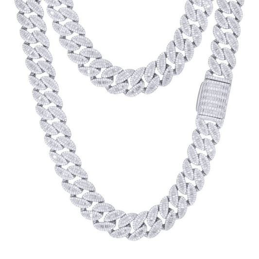 Men's Silver Baguette CZ Encrusted Cuban Curb 14mm Chain Necklace - ABB202
