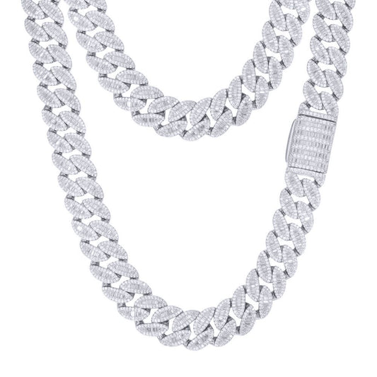 Men's Silver Baguette CZ Encrusted Cuban Curb 14mm Chain Necklace - ABB202