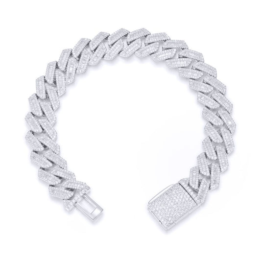 Silver Baguette CZ Encrusted Square Curb 12mm Chain Bracelet 1½oz - ABB203-7.5