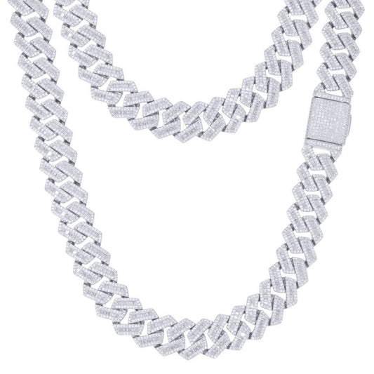 Men's Silver Baguette CZ Square Curb 12mm Chain Necklace - ABB203