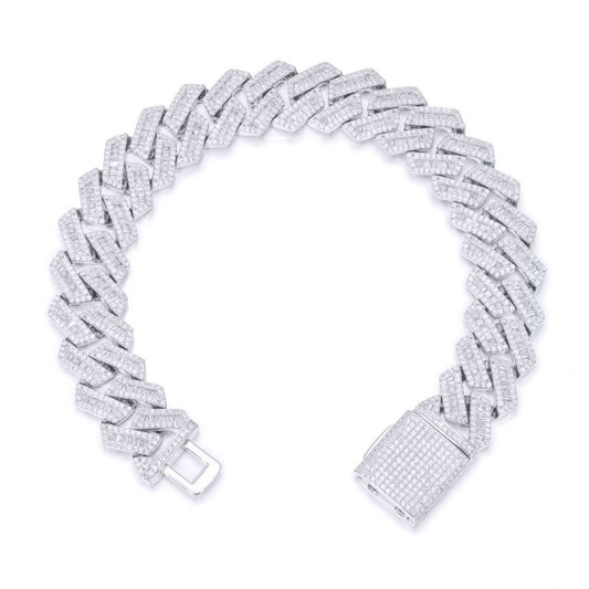 Men's Silver Baguette CZ Square Curb 16mm Chain Bracelet 2oz - ABB204-9