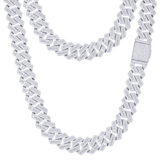 Men's Silver Baguette CZ Square Curb 16mm Chain Necklace - ABB204