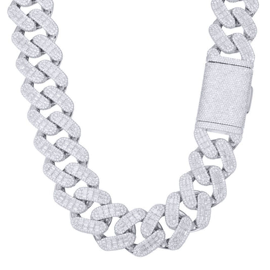 Men's Silver Baguette CZ Encrusted Square Curb Chain Necklace - ABB205