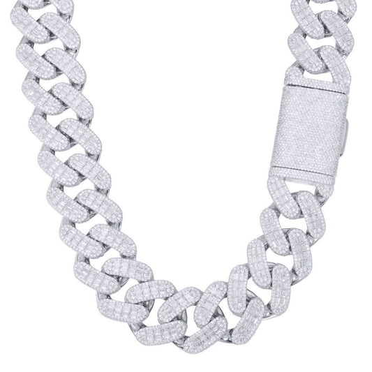 Men's Silver Baguette CZ Encrusted Square Curb Chain Necklace - ABB205