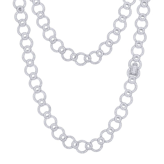 Silver CZ Circle Eclipse Ring Links Collarette Necklace 1½oz - ABB206-18
