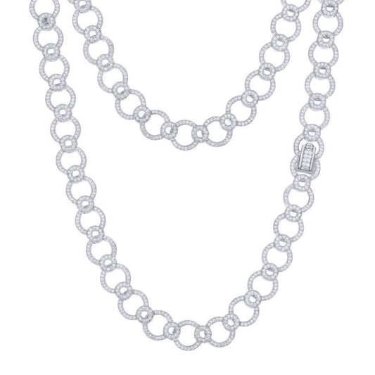 Silver CZ Circle Eclipse Ring Links Collarette Necklace 1½oz - ABB206-18