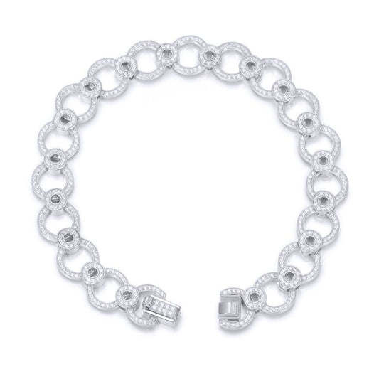 Silver Round CZ Circle Eclipse Ring Links Chain Bracelet ½oz - ABB206-7.5