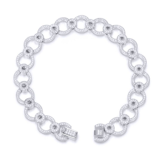 Silver Round CZ Circle Eclipse Ring Links Chain Bracelet ½oz - ABB206-7.5