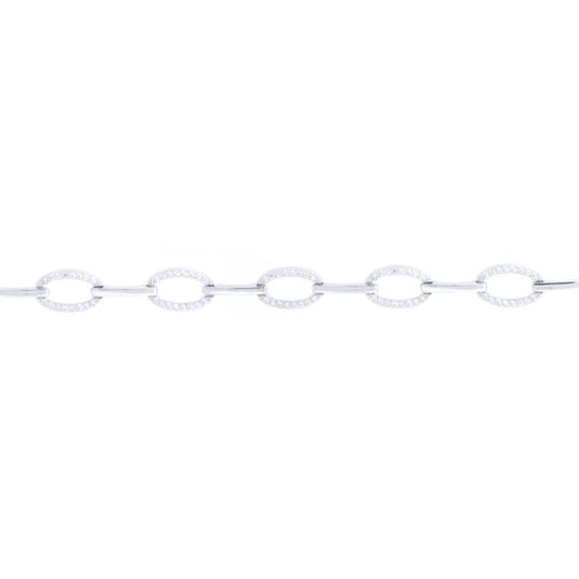 Silver Round CZ Oval Halo Link Chain Bracelet - ABB214