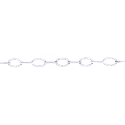 Silver Round CZ Oval Halo Link Chain Bracelet - ABB214
