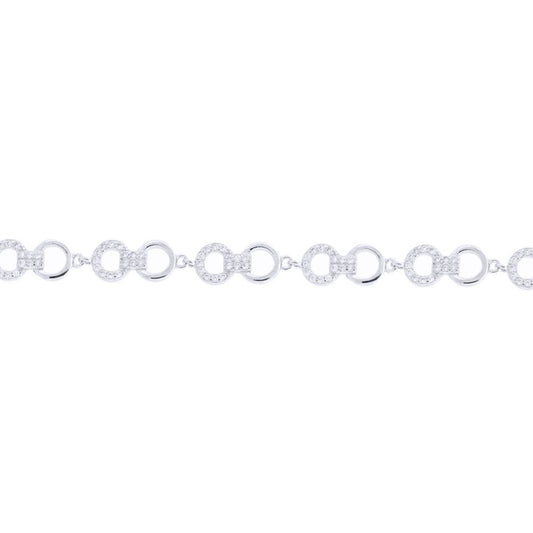 Silver Round CZ Handcuff Halo Chain Bracelet - ABB215