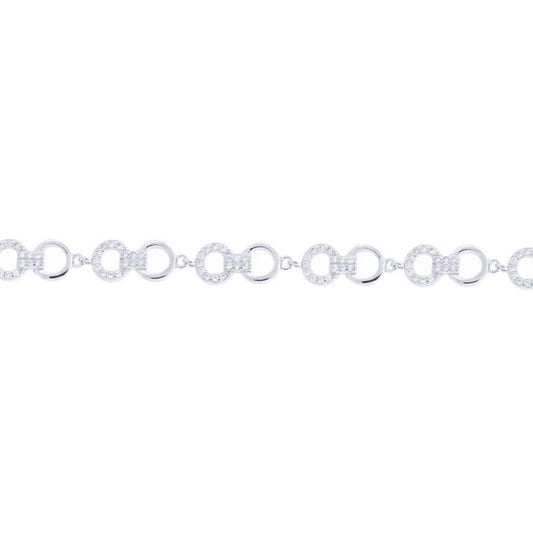 Silver Round CZ Handcuff Halo Chain Bracelet - ABB215