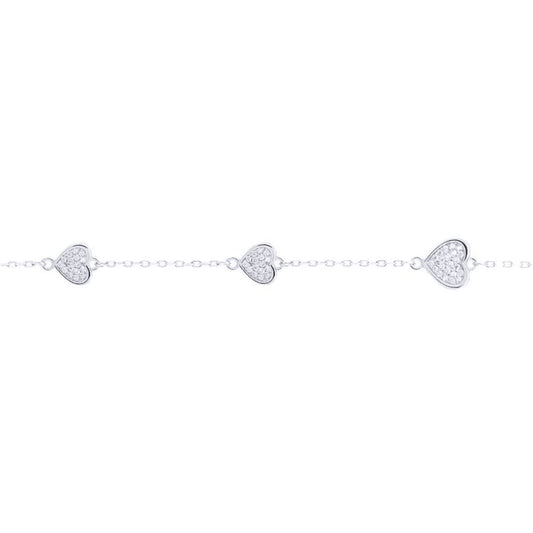 Silver Round CZ Encrusted Love Hearts Charm Bracelet - ABB216