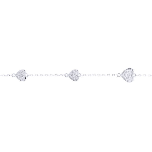 Silver Round CZ Encrusted Love Hearts Charm Bracelet - ABB216