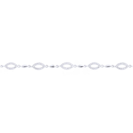 Silver Round CZ Cats Eye Halo Cocoon Tennis Bracelet - ABB218