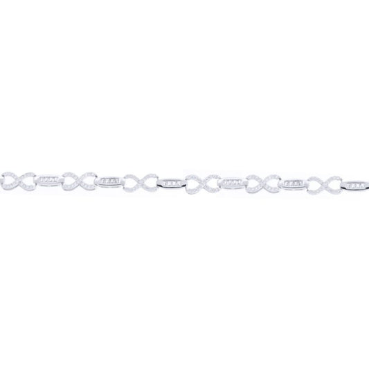 Silver White Baguette CZ Boats n Crosses Kisses Tennis Bracelet - ABB220