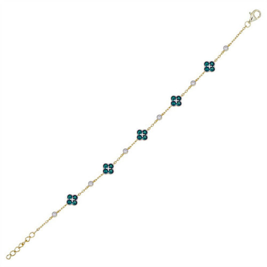 Gold-plated Silver Green CZ Lucky Charm Station Bracelet - ABB225G