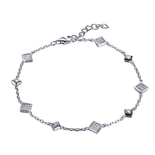Silver Round CZ Flat Dice Cube Charm Bracelet - ABB227