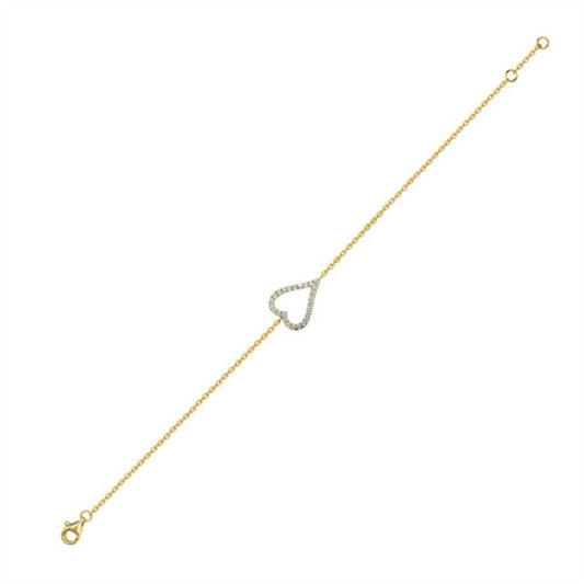 14k Gold-plated Silver Round CZ Love Heart Charm Bracelet - ABB228