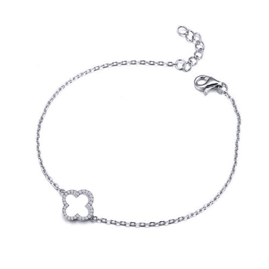 Silver Round CZ Clover Halo Lucky Charm Bracelet 7-8.5" - ABB235