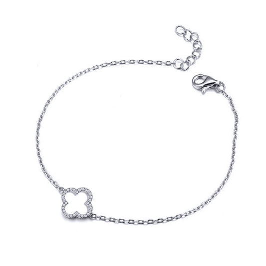Silver Round CZ Clover Halo Lucky Charm Bracelet 7-8.5" - ABB235