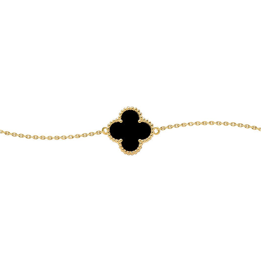 Gold-plated Silver Black Clover Onyx Lucky Charm Bracelet 7-8.5" - ABB237-GP