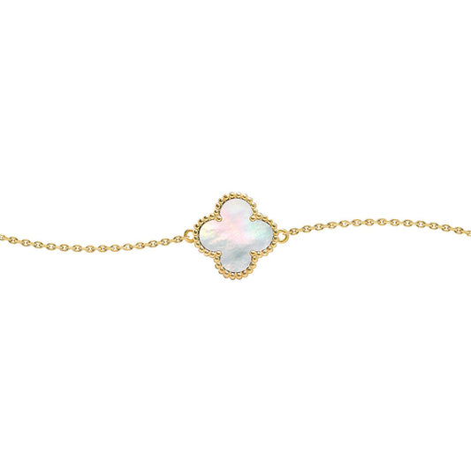 Gold-plated Silver Clover Mother of Pearl Charm Bracelet 7-8.5" - ABB238-GP