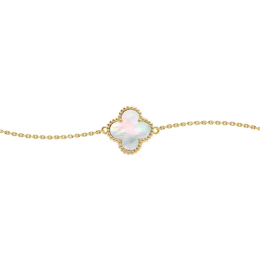 Gold-plated Silver Clover Mother of Pearl Charm Bracelet 7-8.5" - ABB238-GP