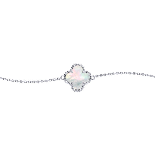 Silver Clover Mother of Pearl Lucky Charm Bracelet 7-8.5" - ABB238