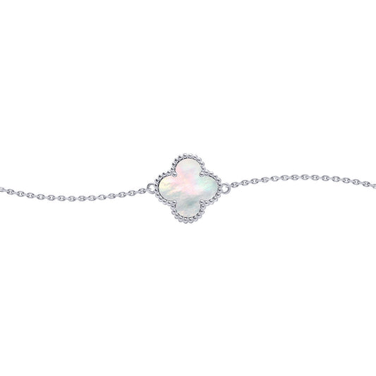 Silver Clover Mother of Pearl Lucky Charm Bracelet 7-8.5" - ABB238