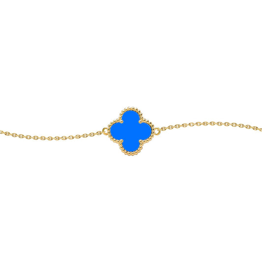 Gold-plated Silver Blue Clover Agate Lucky Charm Bracelet 7-8.5" - ABB239-GP