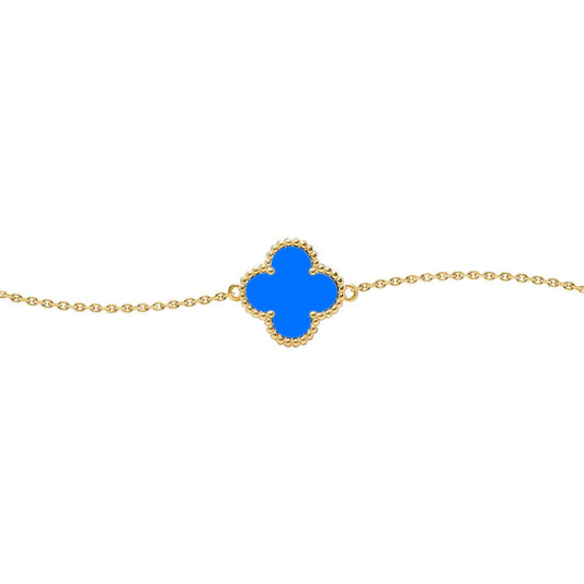 Gold-plated Silver Blue Clover Agate Lucky Charm Bracelet 7-8.5" - ABB239-GP