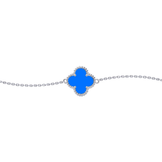 Silver Blue Clover Agate Lucky Charm Bracelet 7-8.5" - ABB239