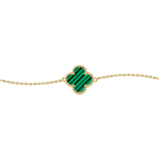 Gold-plated Silver Green Clover Malachite Charm Bracelet 7-8.5" - ABB240-GP