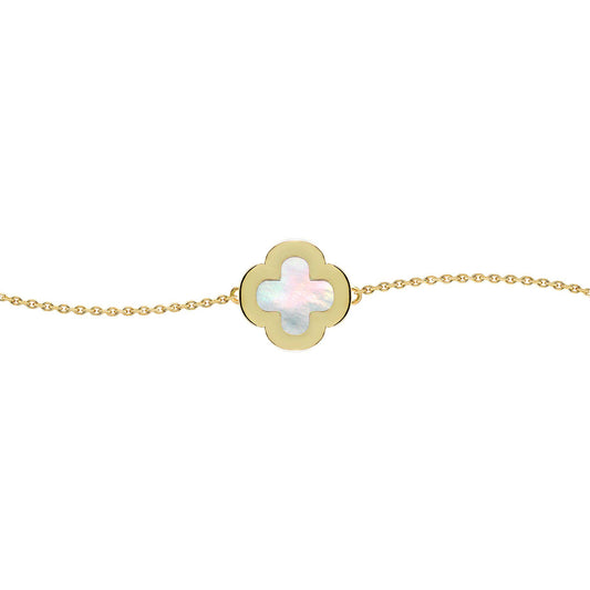 Gold-plated Silver Clover Mother of Pearl CZ Bracelet 7-8.5" - ABB242-GP