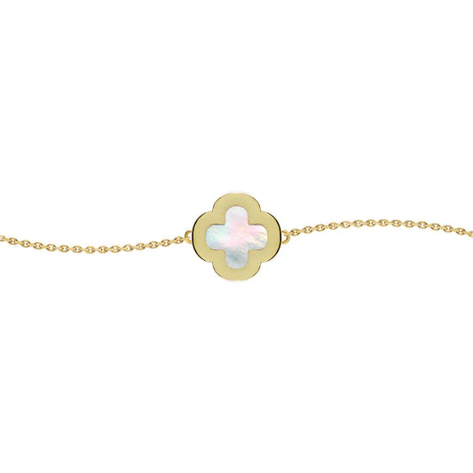 Gold-plated Silver Clover Mother of Pearl CZ Bracelet 7-8.5" - ABB242-GP
