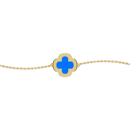 Gold-plated Silver Blue Clover Agate CZ Charm Bracelet 7-8.5" - ABB243-GP