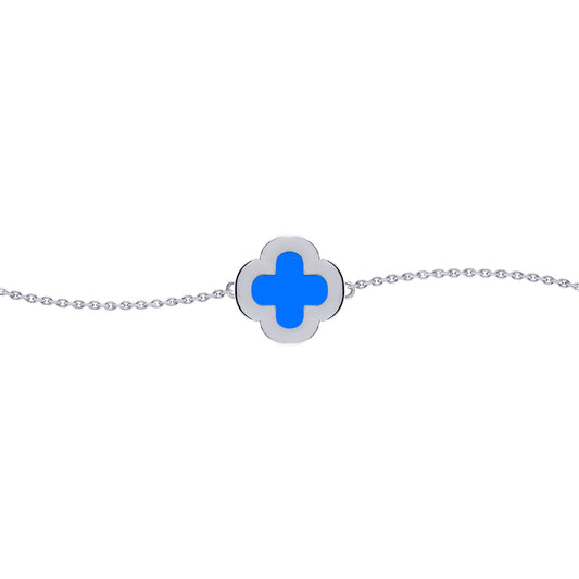 Silver Blue Clover Agate CZ Halo Lucky Charm Bracelet 7-8.5" - ABB243