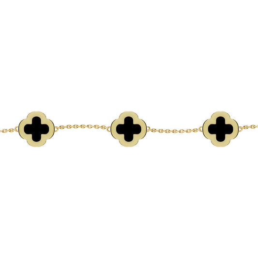 Gold-plated Silver Clover Onyx CZ Lucky Charm 5 Bracelet 7-8.5" - ABB249-GP