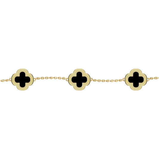 Gold-plated Silver Clover Onyx CZ Lucky Charm 5 Bracelet 7-8.5" - ABB249-GP