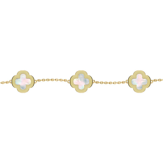 Gold-plated Silver Clover Mother of Pearl CZ Bracelet 7-8.5" - ABB250-GP