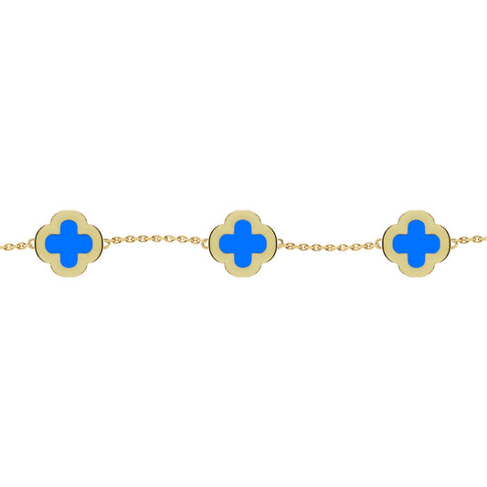 Gold-plated Silver Clover Agate CZ Lucky Charm 5 Bracelet 7-8.5" - ABB251-GP